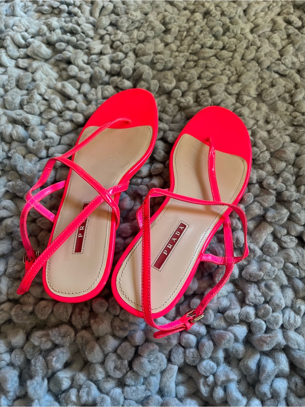 Prada Neon Pink Strappy Flat Sandals